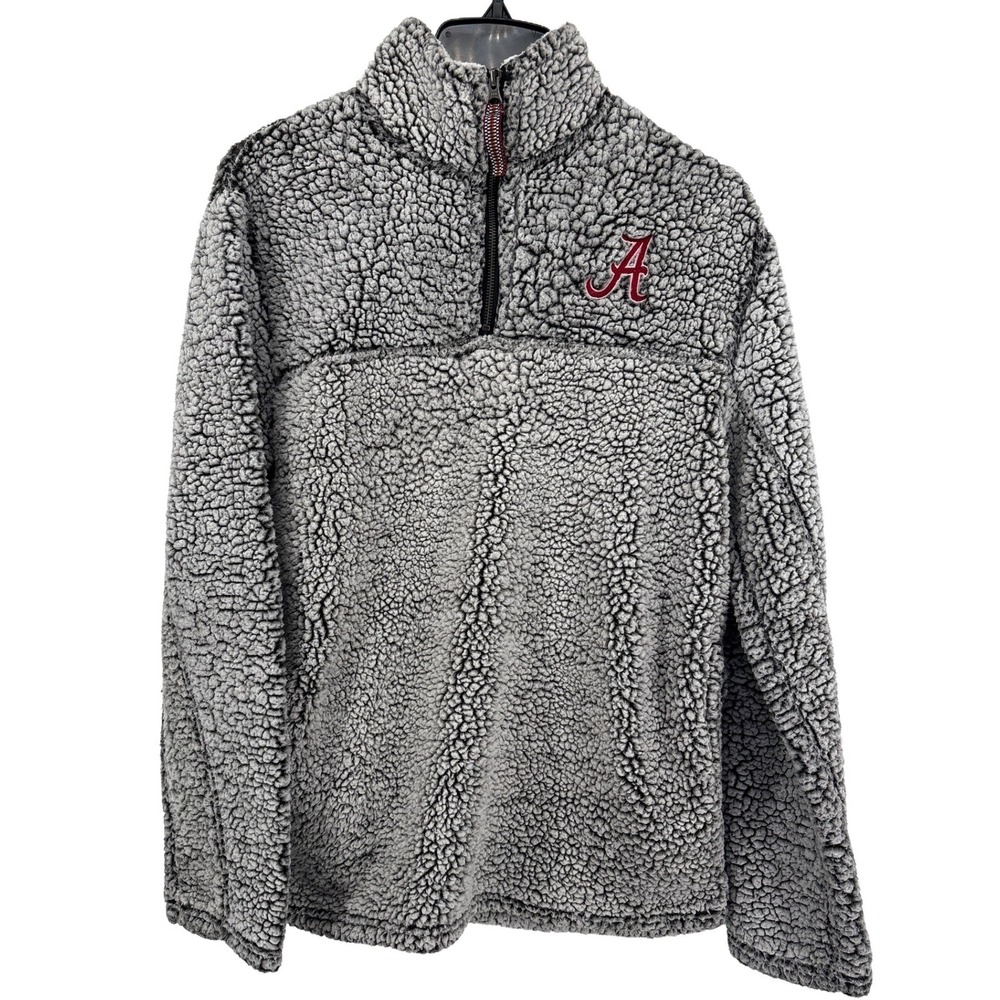 Pressbox Alabama Crimson Tide Womens Small Grey Sherpa Fleece Quarter Zip Top
